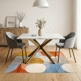 Bold Geometric Shapes Orange Blue Area Rug