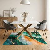 Teal Marble Swirl Gold Area Rug