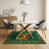 Playful Tiger in Starry Green Meadow Rug