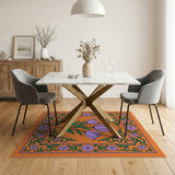 Purple Tulips on Vibrant Orange Floral Rug