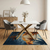 Sunset Palms Over Teal Ocean Area Rug