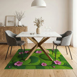 Lush Green Moss Garden Pink Flower Area Rug