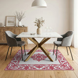 Red Red Ornate Floral Border Area Rug