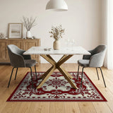Ornate Red Ivory Persian Medallion Rug
