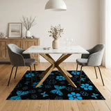 Blue Cherry Blossom Butterfly Geometric Area Rug