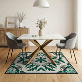 Vintage Green Fern Medallion Area Rug