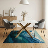 Teal Blue Mountain Valley Landscape Rug