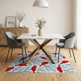 Playful Red Cardinal Birds on Blue Branches Rug