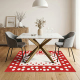 Red Polka Dot Border Geometric Area Rug