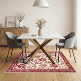 Red Floral Vintage Peony Area Rug