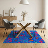 Vibrant Pink Flower Butterfly Blue Swirl Area Rug