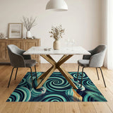 Teal Swirling Waves Palm Beach Area Rug
