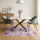 Floral Vintage Whimsical Pink Daisy Floral Area Rug