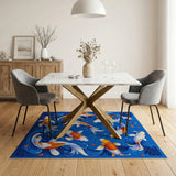 Vibrant Koi Fish Swimming in Blue Waves Area Rug