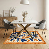 Blue and Orange Leaf Vine Area Rug