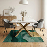 Golden Sun Over Teal Green Abstract Waves Rug
