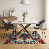 Vibrant Teal Magenta Floral Persian Rug