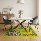 Sunny Yellow Floral Border Area Rug