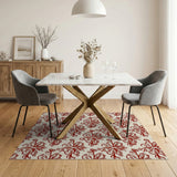 Red Swirling Floral Pattern Area Rug