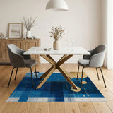 Gold Circles Geometric Blue Area Rug