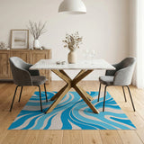 Abstract Area Blue and Teal Wavy Blue Abstract Area Rug