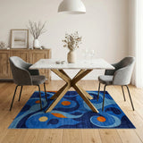 Navy Blue Teal Swirl Abstract Area Rug
