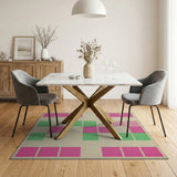 Vibrant Pink Green Geometric Block Area Rug