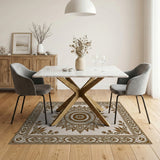 Beige Traditional Persian Sun Mandala Rug