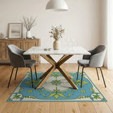 Elegant Blue Teal Floral Medallion Area Rug