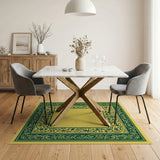 Yellow Area Rug with Ornate Green Floral Border