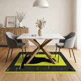 Black Cat Silhouette on Vibrant Yellow Area Rug