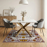 Ornate Red Border Gold Motif Persian Area Rug