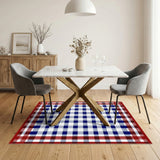 Red Border Blue Checkered Washable Area Rug