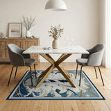 ODIKA Washable Nautical Lighthouse Area Rug - Low Pile Coastal Ocean Waves Decor