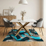 Blue and Teal Teal Brushstroke Abstract Area Rug