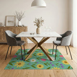 Teal Daisy Sunflower Tulip Floral Area Rug