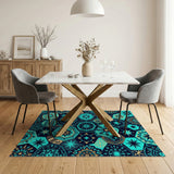 Teal Hexagon Star Mandala Area Rug