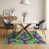 Abstract Psychedelic Neon Pink & Lime Green Washable Low Pile Area Rug