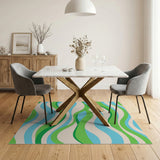 Vibrant Wavy Green Blue Abstract Area Rug