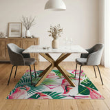 Multi-color and Patterns Pink Flamingo Monstera Leaf Area Rug