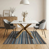 Modern Blue Striped Grey Area Rug