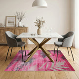 Pink Palm Frond Distressed Vintage Area Rug