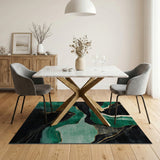 Emerald Green Gold Abstract Flow Area Rug