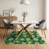 White Blossom Floral Green Area Rug