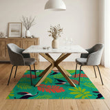 Vibrant Teal Toucan Fern Area Rug