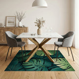 Lush Monstera Leaf Green Coastal Beach Area Rug