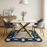 Nautical Blue Rope Border Area Rug