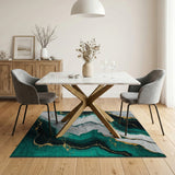 Emerald Marble Gold Vein Abstract Area Rug