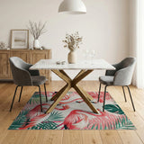 Vibrant Pink Flamingo Flock Tropical Leaves Rug