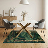 Emerald Forest Deer Birch Trees Area Rug